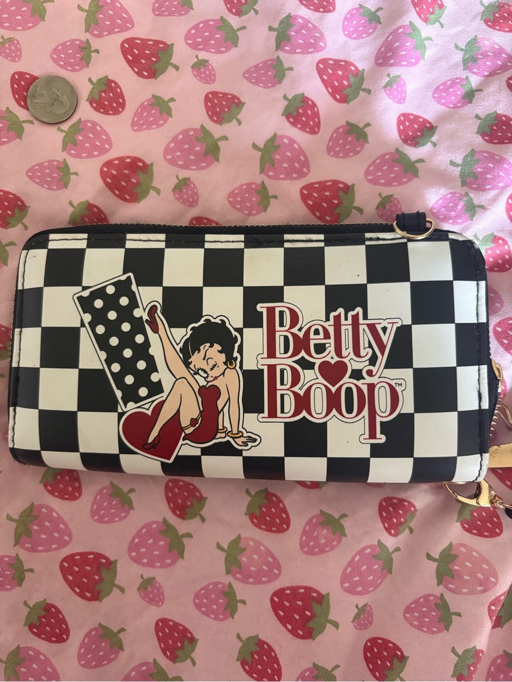 Betty Boop Black & White Checkerboard Wallet with Red Accents